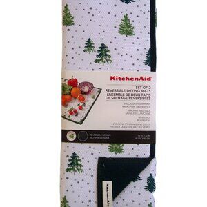 KitchenAid Set of 2 Reversible Drying Mats Christmas Trees Firs Green White NIP